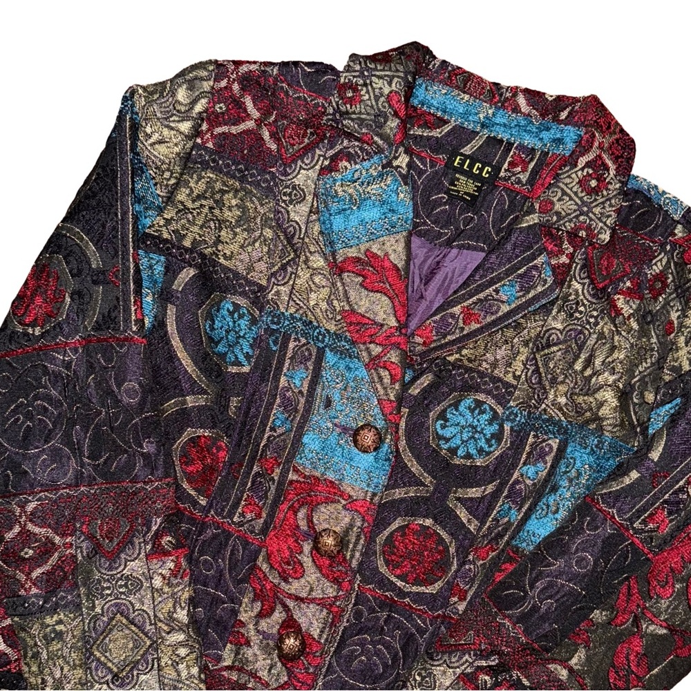 ELCC Colorful Patchwork Blazer Jacket Boho Indie Eclectic Maximalist Funky Retro